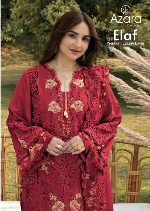 AZARA BY RADHIKA FASHION ELAF PREMIUM WHOLESALE PURE COTTON WITH WORK PAKISTANI UNSTITCH SALWAR SUITS EXPORTER