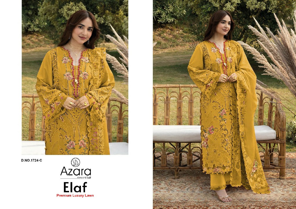 AZARA BY RADHIKA FASHION ELAF PREMIUM WHOLESALE PURE COTTON WITH WORK PAKISTANI UNSTITCH SALWAR SUITS EXPORTER