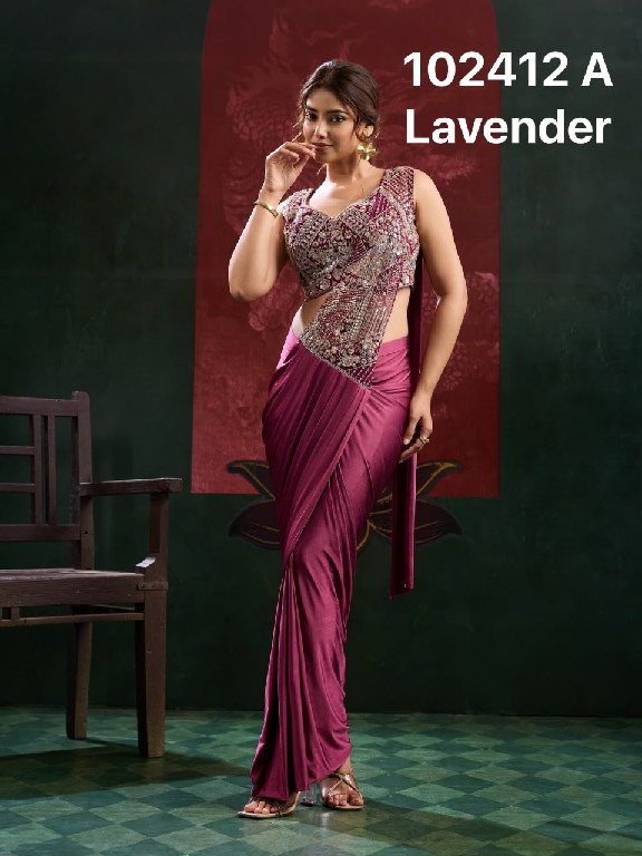 AMOHA D.NO 102412 WHOLESALE IMPORTED LYCRA DESIGNER READY TO WEAR SAREES FOR WOMEN ONLINE