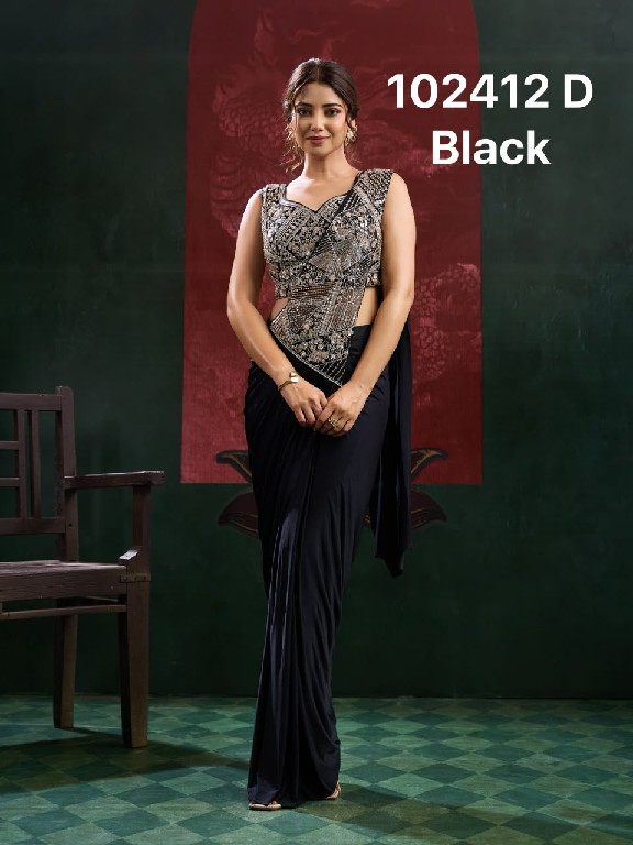 AMOHA D.NO 102412 WHOLESALE IMPORTED LYCRA DESIGNER READY TO WEAR SAREES FOR WOMEN ONLINE