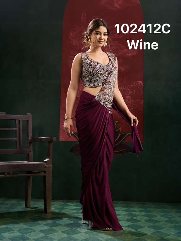 AMOHA D.NO 102412 WHOLESALE IMPORTED LYCRA DESIGNER READY TO WEAR SAREES FOR WOMEN ONLINE