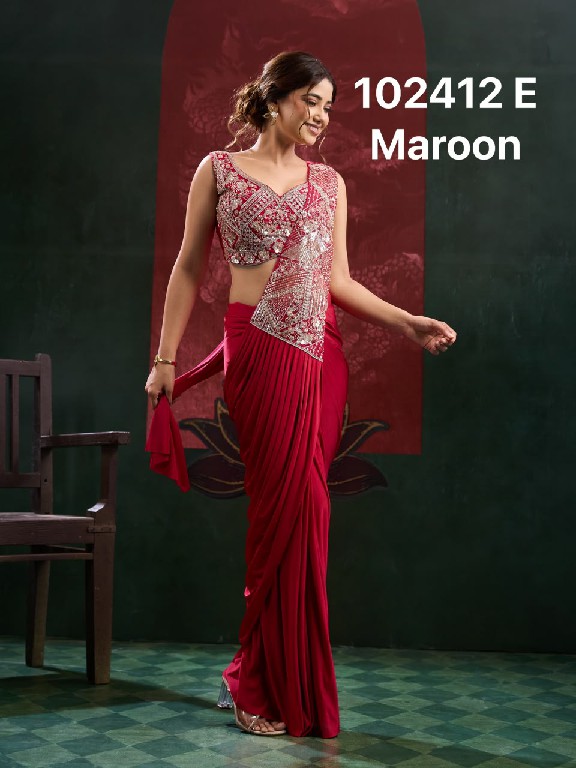 AMOHA D.NO 102412 WHOLESALE IMPORTED LYCRA DESIGNER READY TO WEAR SAREES FOR WOMEN ONLINE