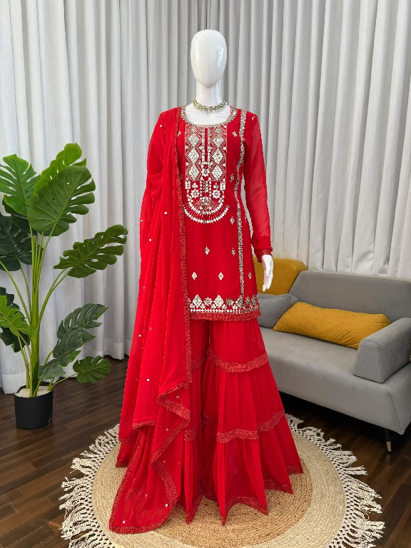 TEXTILEDEAL D.NO KD 1572 WHOLESALE READYMADE FAUX GEORGETTE PARTY WEAR TOP SHARARA WITH DUPATTA FOR EXPORT