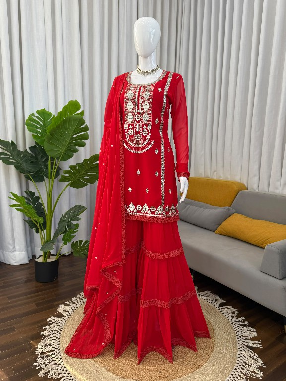 TEXTILEDEAL D.NO KD 1572 WHOLESALE READYMADE FAUX GEORGETTE PARTY WEAR TOP SHARARA WITH DUPATTA FOR EXPORT