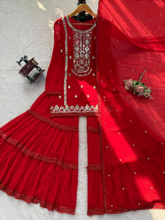 TEXTILEDEAL D.NO KD 1572 WHOLESALE READYMADE FAUX GEORGETTE PARTY WEAR TOP SHARARA WITH DUPATTA FOR EXPORT