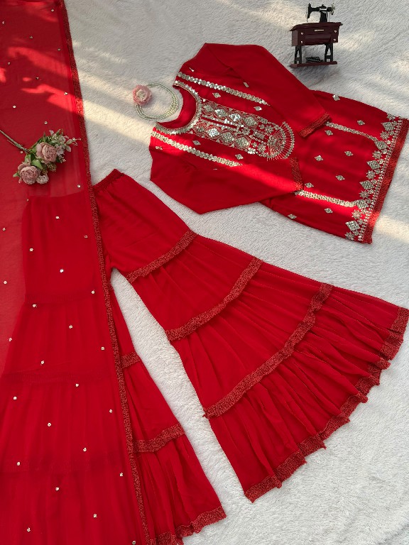 TEXTILEDEAL D.NO KD 1572 WHOLESALE READYMADE FAUX GEORGETTE PARTY WEAR TOP SHARARA WITH DUPATTA FOR EXPORT