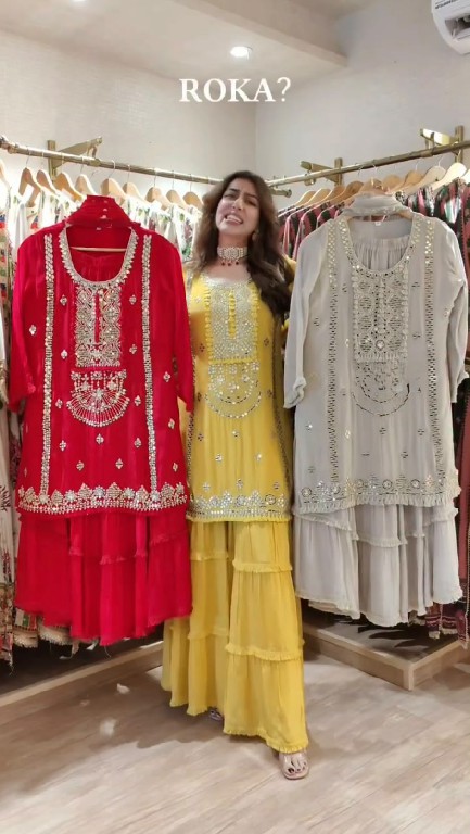 TEXTILEDEAL D.NO KD 1572 WHOLESALE READYMADE FAUX GEORGETTE PARTY WEAR TOP SHARARA WITH DUPATTA FOR EXPORT