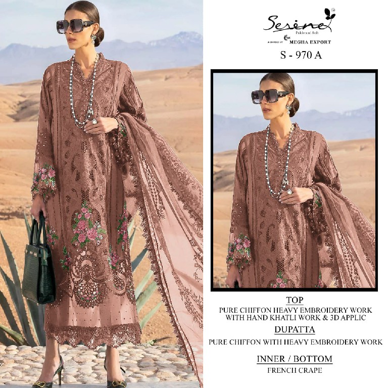 SERINE D.NO 970 WHOLESALE PURE CHIFFON PAKISTANI HIT DESIGN UNSTITCH SALWAR SUITS EXPORTER