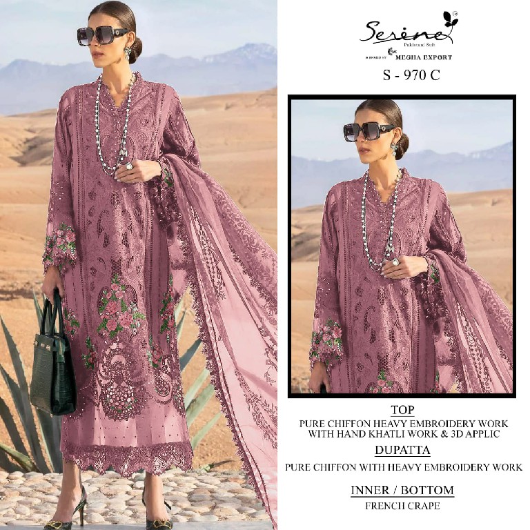 SERINE D.NO 970 WHOLESALE PURE CHIFFON PAKISTANI HIT DESIGN UNSTITCH SALWAR SUITS EXPORTER