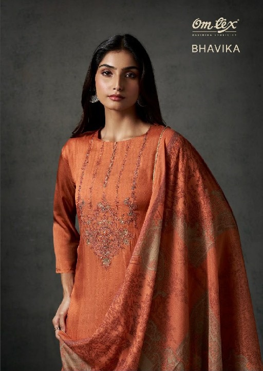 OMTEX BHAVIKA WHOLESALE DUTCH SILK EMBROIDERY UNSTITCH SALWAR SUITS FOR EXPORT