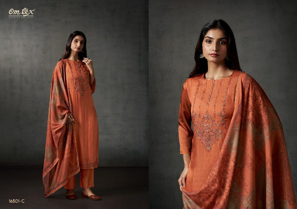 OMTEX BHAVIKA WHOLESALE DUTCH SILK EMBROIDERY UNSTITCH SALWAR SUITS FOR EXPORT