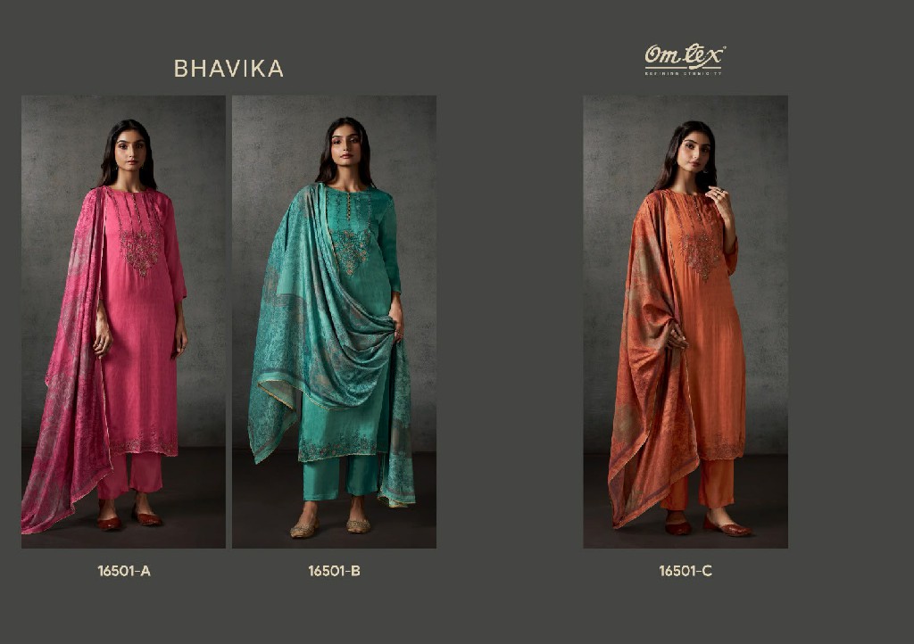 OMTEX BHAVIKA WHOLESALE DUTCH SILK EMBROIDERY UNSTITCH SALWAR SUITS FOR EXPORT
