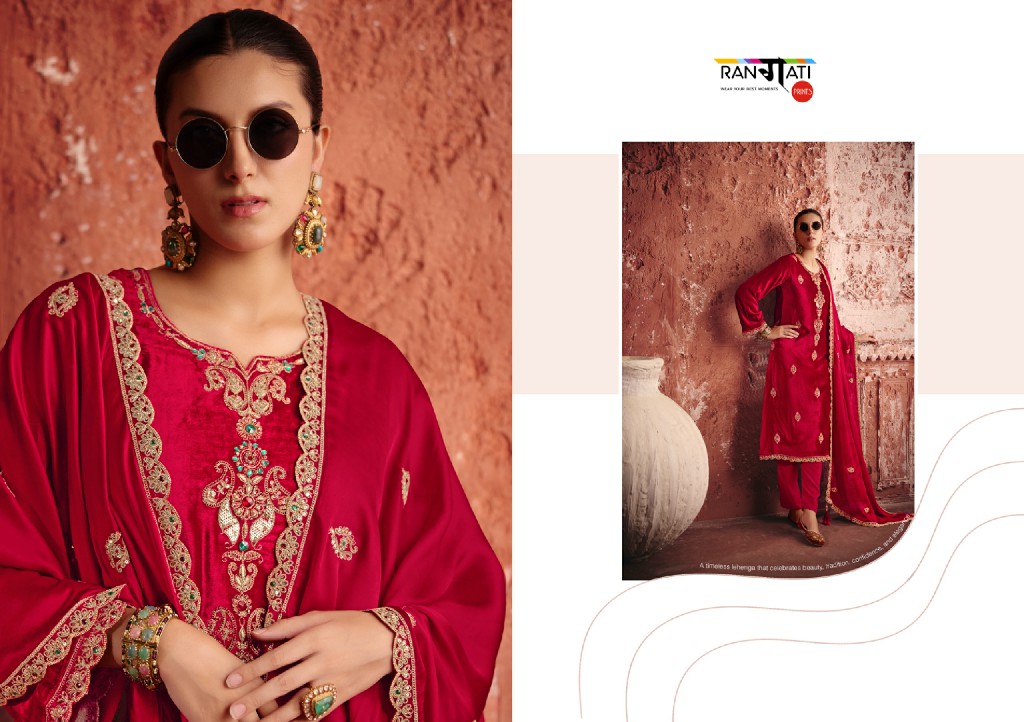 RANGATI PRINTS KHWAISH WHOLESALE PLUSH VELVET WINTER COLLECTION UNSTITCH SALWAR SUITS SUPPLIER