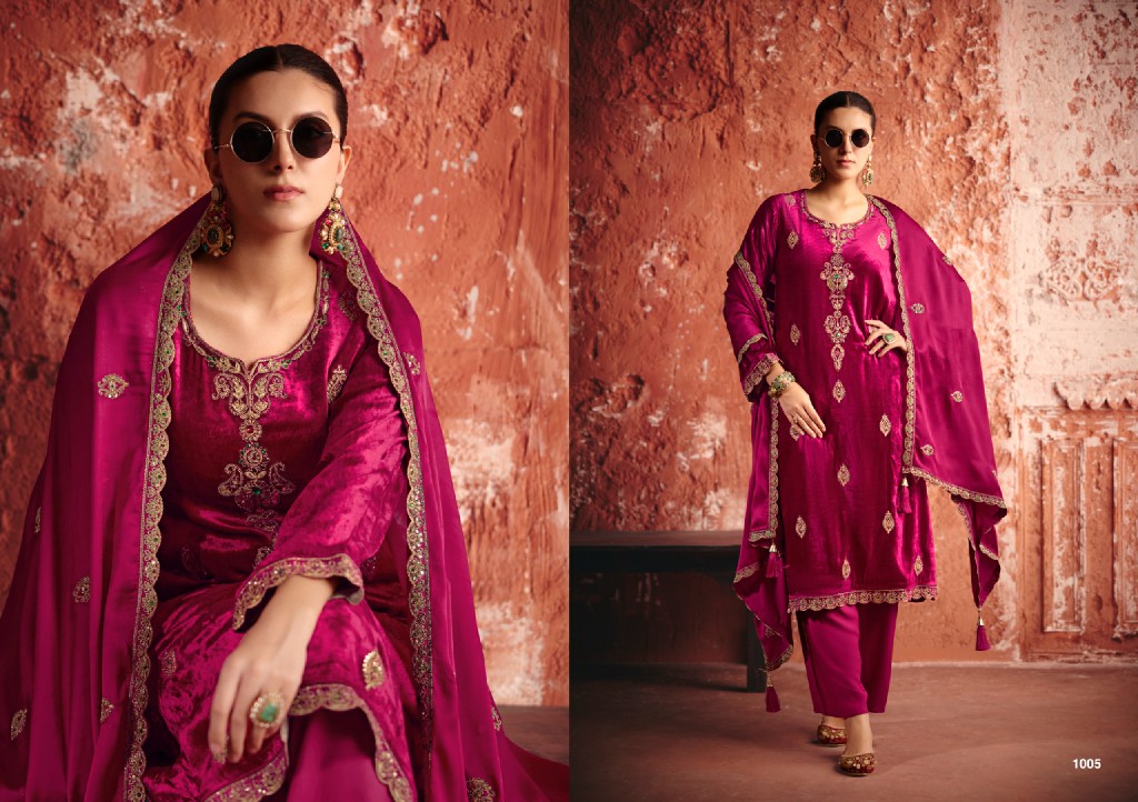 RANGATI PRINTS KHWAISH WHOLESALE PLUSH VELVET WINTER COLLECTION UNSTITCH SALWAR SUITS SUPPLIER