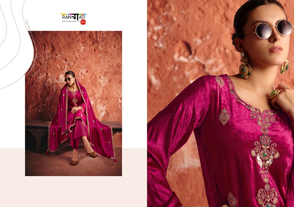 RANGATI PRINTS KHWAISH WHOLESALE PLUSH VELVET WINTER COLLECTION UNSTITCH SALWAR SUITS SUPPLIER