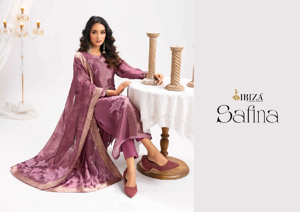 IBIZA SAFINA WHOLESALE PURE BANGLORY SILK JACQUARD WITH HAND WORK UNSTITCH SALWAR SUITS EXPORTER