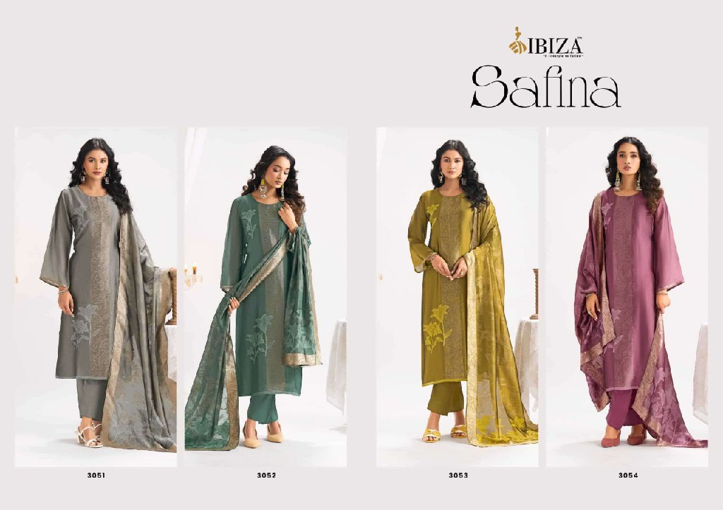 IBIZA SAFINA WHOLESALE PURE BANGLORY SILK JACQUARD WITH HAND WORK UNSTITCH SALWAR SUITS EXPORTER