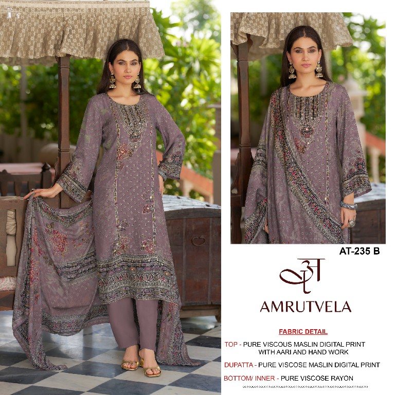 AMRUTVELA D.NO 235 WHOLESALE VISCOSE MUSLIN AMAZING UNSTITCH SALWAR SUITS EXPORTER