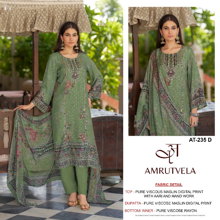 AMRUTVELA D.NO 235 WHOLESALE VISCOSE MUSLIN AMAZING UNSTITCH SALWAR SUITS EXPORTER
