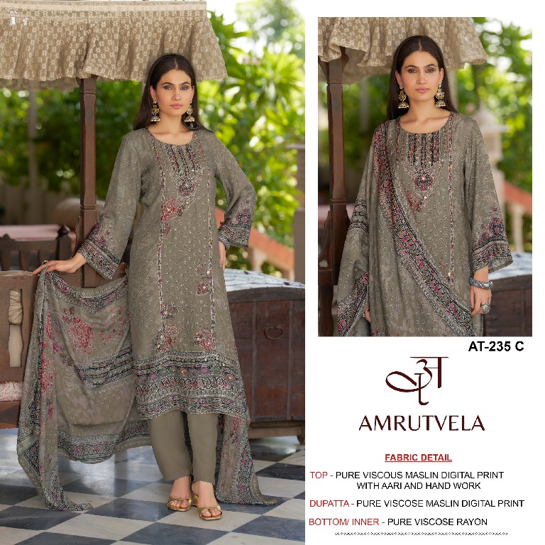 AMRUTVELA D.NO 235 WHOLESALE VISCOSE MUSLIN AMAZING UNSTITCH SALWAR SUITS EXPORTER