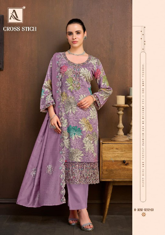 ALOK SUIT CROSS STITCH WHOLESALE PURE ZAM COTTON FANCY WORK UNSTITCH SALWAR SUITS EXPORTER