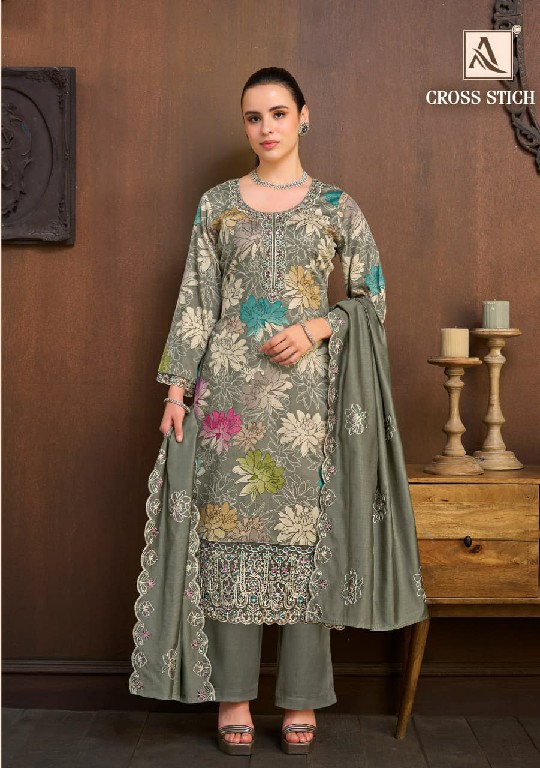 ALOK SUIT CROSS STITCH WHOLESALE PURE ZAM COTTON FANCY WORK UNSTITCH SALWAR SUITS EXPORTER
