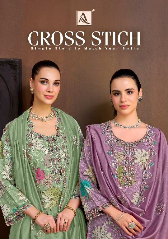 ALOK SUIT CROSS STITCH WHOLESALE PURE ZAM COTTON FANCY WORK UNSTITCH SALWAR SUITS EXPORTER