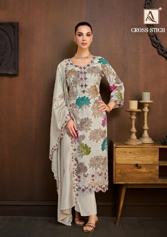 ALOK SUIT CROSS STITCH WHOLESALE PURE ZAM COTTON FANCY WORK UNSTITCH SALWAR SUITS EXPORTER