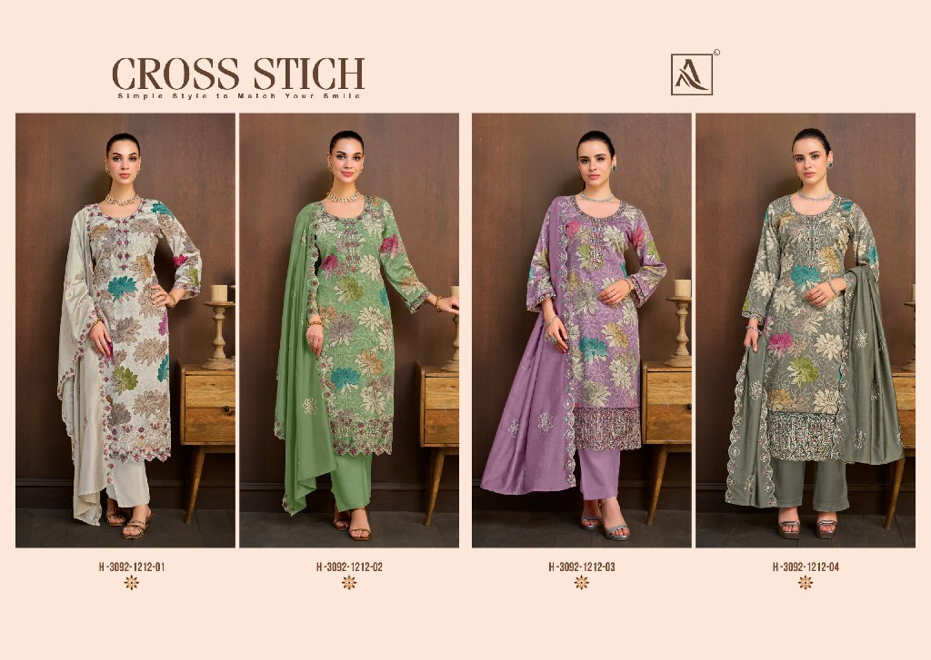 ALOK SUIT CROSS STITCH WHOLESALE PURE ZAM COTTON FANCY WORK UNSTITCH SALWAR SUITS EXPORTER