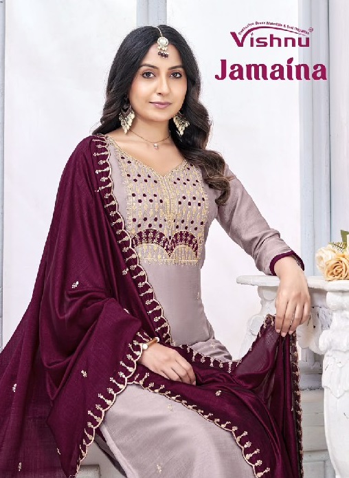 VISHNU JAMAINA WHOLESALE VICHITRA SILK FASHIONABLE UNSTITCH SALWAR SUITS SUPPLIER