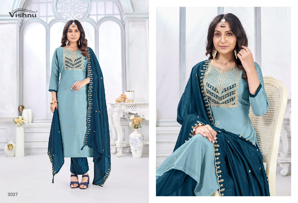 VISHNU JAMAINA WHOLESALE VICHITRA SILK FASHIONABLE UNSTITCH SALWAR SUITS SUPPLIER