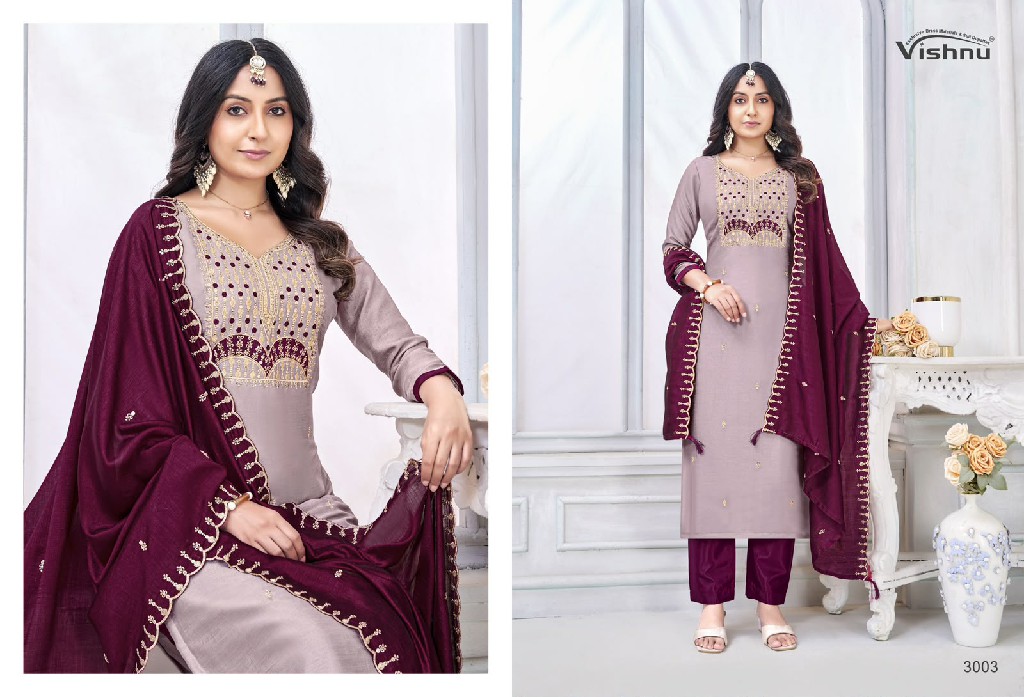 VISHNU JAMAINA WHOLESALE VICHITRA SILK FASHIONABLE UNSTITCH SALWAR SUITS SUPPLIER