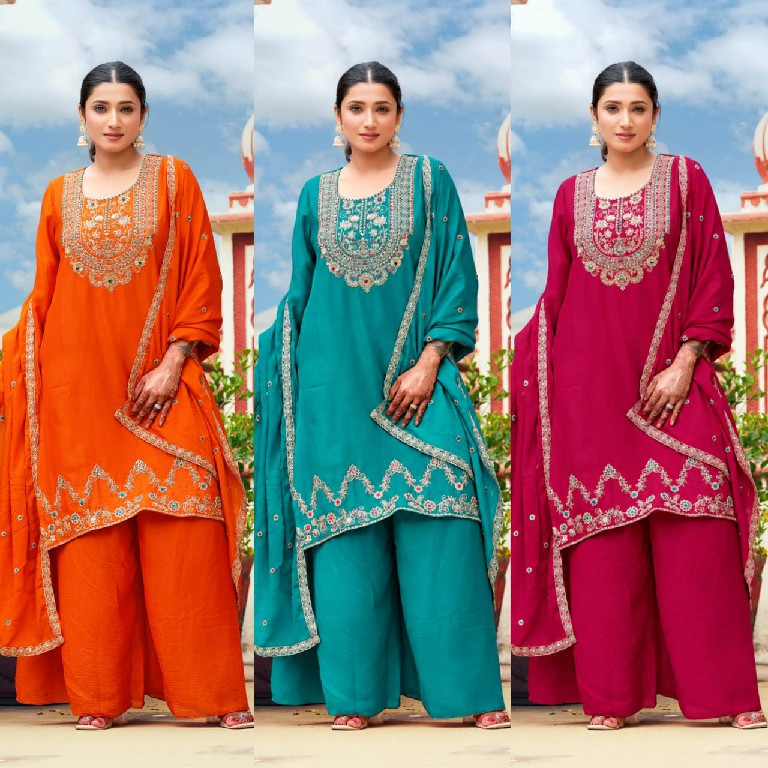 AFSANA ROOPMATI WHOLESALE READYMADE PREMIUM CHINON FESTIVE COLLECTION 3 PCS COMBO SET SUITS ONLINE
