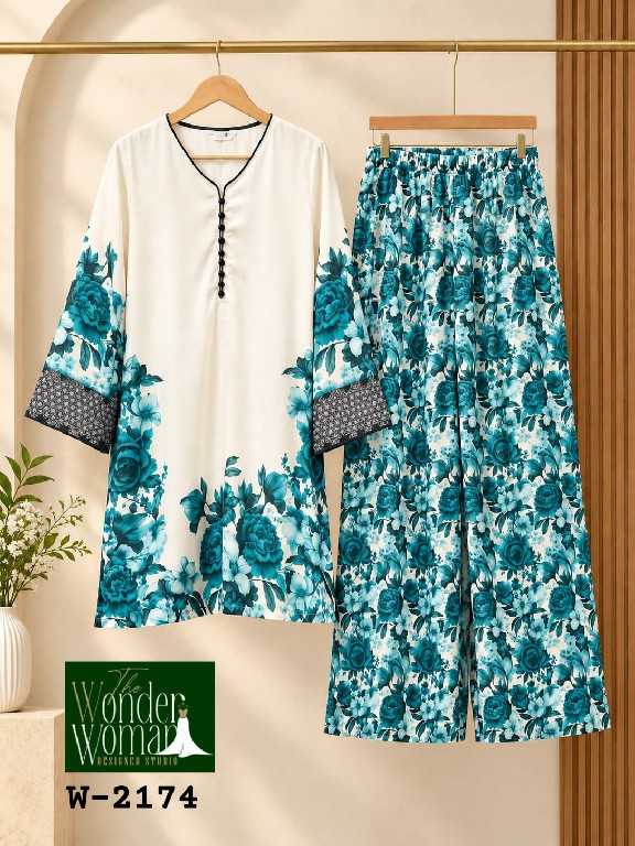 WONDER WOMAN D.NO 2174 WHOLESALE READYMADE IMPORTED SATIN BEAUTIFUL FLORAL PRINT COMBO CORD SET FOR EXPORT