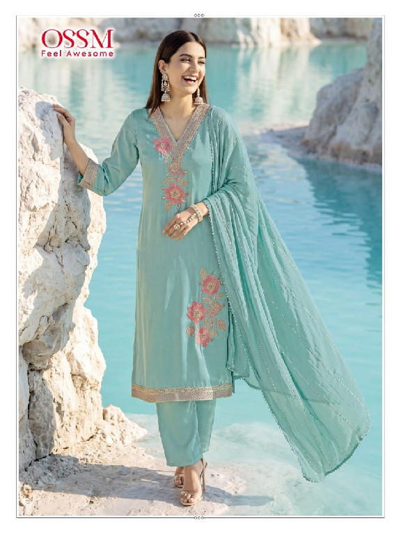 OSSM GULNAAZ WHOLESALE READYMADE ROMAN GLASS FESTIVE COLLECTION 3 PCS SUITS EXPORTER
