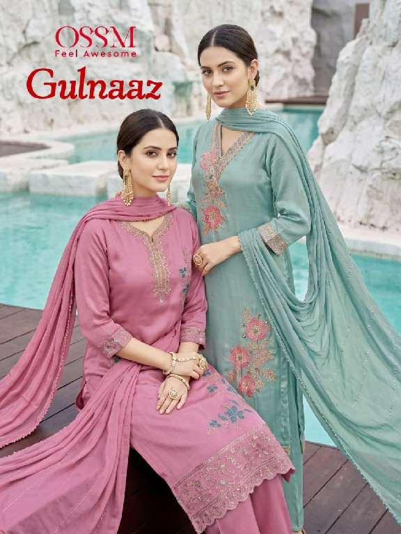 OSSM GULNAAZ WHOLESALE READYMADE ROMAN GLASS FESTIVE COLLECTION 3 PCS SUITS EXPORTER