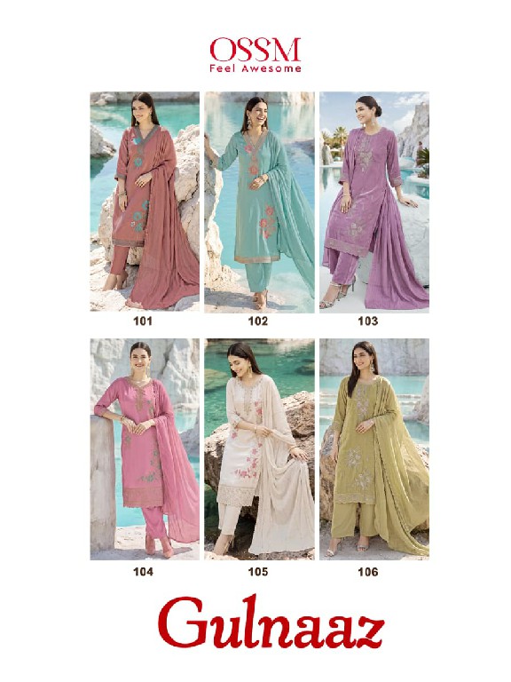 OSSM GULNAAZ WHOLESALE READYMADE ROMAN GLASS FESTIVE COLLECTION 3 PCS SUITS EXPORTER