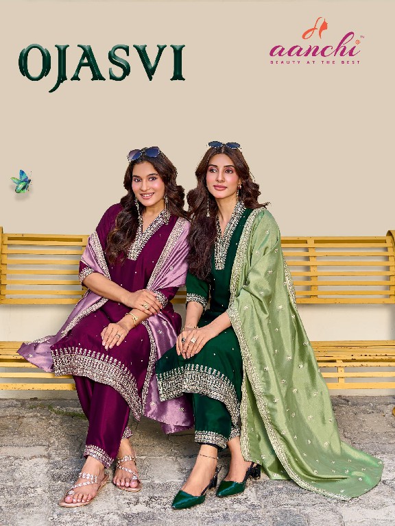 AANCHI OJASVI WHOLESALE READYMADE CRYSTAL SILK LATEST FASHION 3 PCS SUITS SUPPLIER