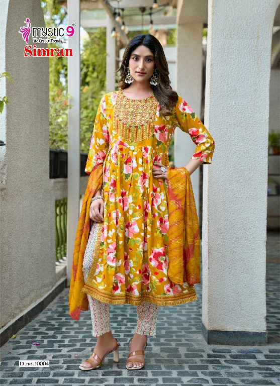 MYSTIC SIMRAN VOL 10 WHOLESALE READYMADE RAYON FOLI PRINT NAYRA CUT 3 PCS SUITS FOR EXPORT