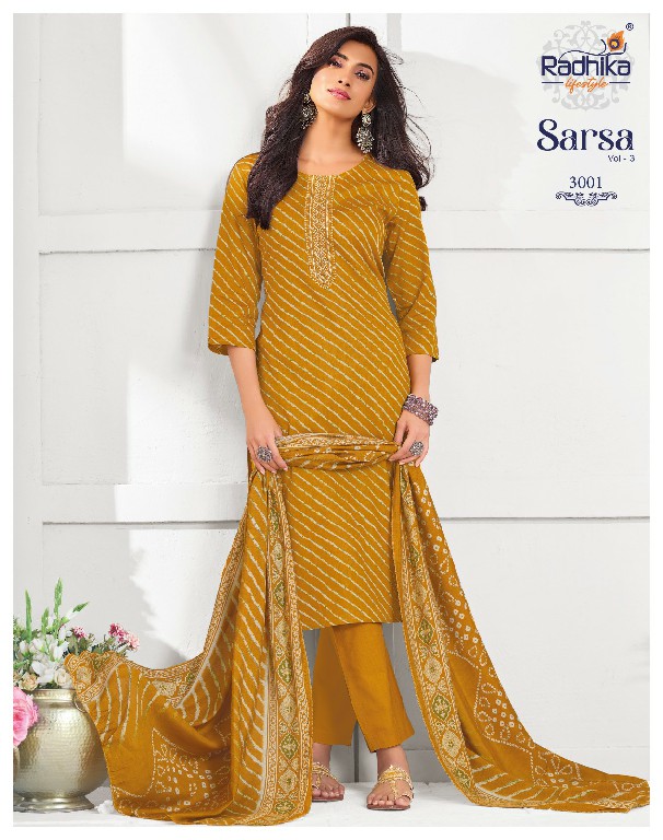 RADHIKA LIFESTYLE SARSA VOL 3 WHOLESALE READYMADE JAAM SATIN BIG SIZE STYLISH LOOK 3 PCS SUITS EXPORTER