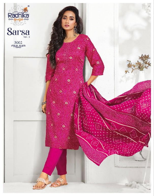 RADHIKA LIFESTYLE SARSA VOL 3 WHOLESALE READYMADE JAAM SATIN BIG SIZE STYLISH LOOK 3 PCS SUITS EXPORTER