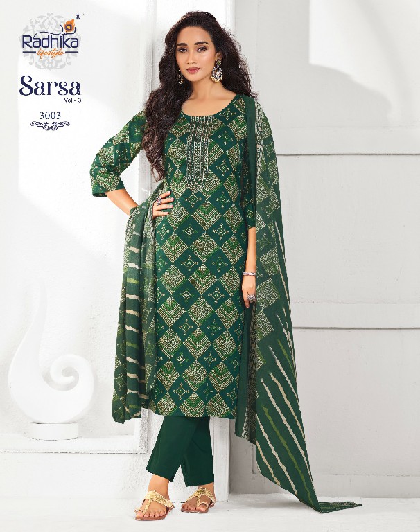 RADHIKA LIFESTYLE SARSA VOL 3 WHOLESALE READYMADE JAAM SATIN BIG SIZE STYLISH LOOK 3 PCS SUITS EXPORTER