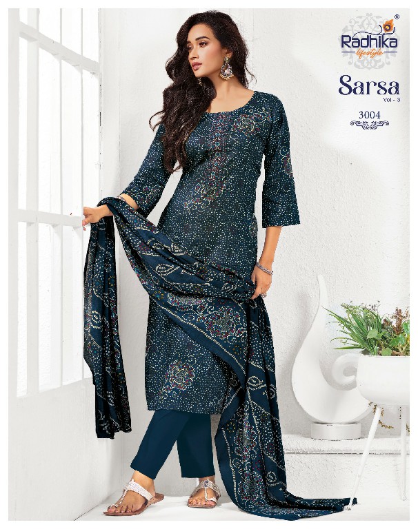RADHIKA LIFESTYLE SARSA VOL 3 WHOLESALE READYMADE JAAM SATIN BIG SIZE STYLISH LOOK 3 PCS SUITS EXPORTER