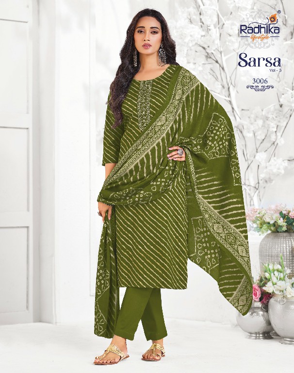 RADHIKA LIFESTYLE SARSA VOL 3 WHOLESALE READYMADE JAAM SATIN BIG SIZE STYLISH LOOK 3 PCS SUITS EXPORTER