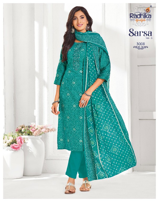 RADHIKA LIFESTYLE SARSA VOL 3 WHOLESALE READYMADE JAAM SATIN BIG SIZE STYLISH LOOK 3 PCS SUITS EXPORTER