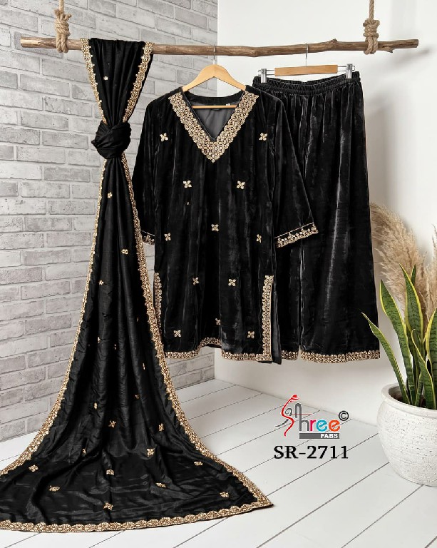 SHREE FABS R-2711 WHOLESALE READYMADE VELVET BEATS WORK WINTER WEAR 3 PCS SUITS EXPORTER