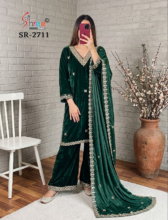 SHREE FABS R-2711 WHOLESALE READYMADE VELVET BEATS WORK WINTER WEAR 3 PCS SUITS EXPORTER