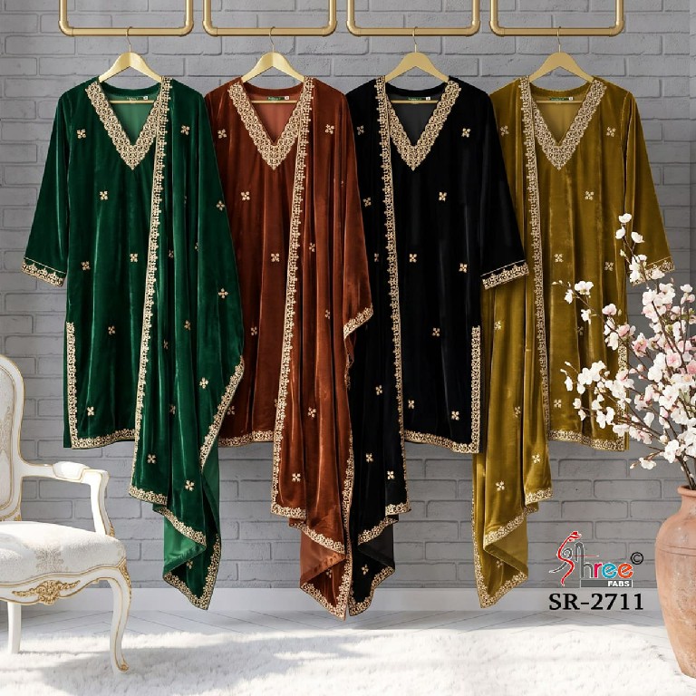 SHREE FABS R-2711 WHOLESALE READYMADE VELVET BEATS WORK WINTER WEAR 3 PCS SUITS EXPORTER