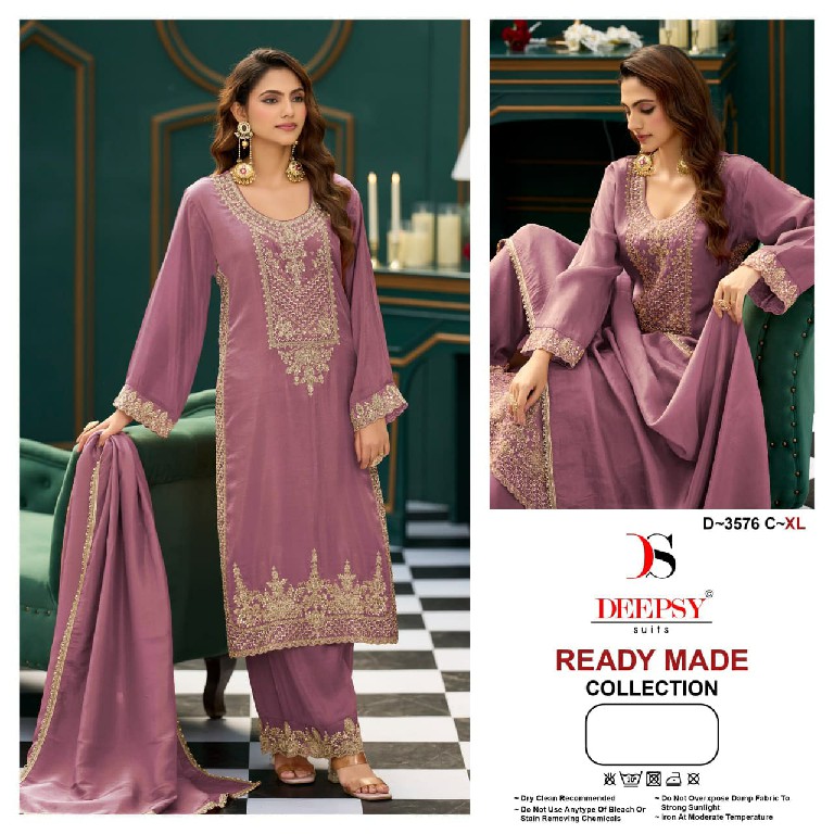 DEEPSY D.NO 3576 WHOLESALE READYMADE VISCOSE TISSUE SILK LONG STRAIGHT 3 PCS SUITS EXPORTER