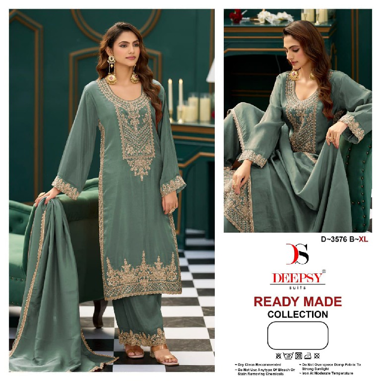 DEEPSY D.NO 3576 WHOLESALE READYMADE VISCOSE TISSUE SILK LONG STRAIGHT 3 PCS SUITS EXPORTER